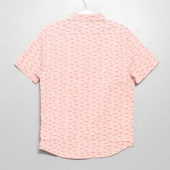 Flag and anthem nwt fish print cotton pink button up short sleeve - Picture 2 of 9